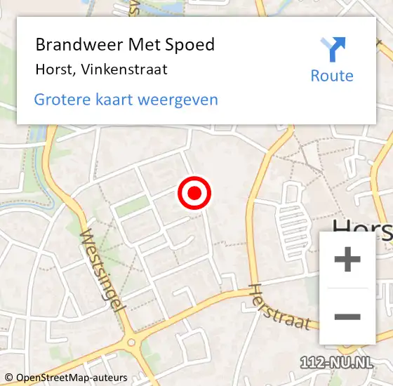 Locatie op kaart van de 112 melding: Brandweer Met Spoed Naar Horst, Vinkenstraat op 15 februari 2017 08:53