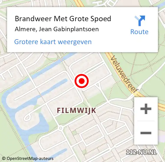 Locatie op kaart van de 112 melding: Brandweer Met Grote Spoed Naar Almere, Jean Gabinplantsoen op 15 februari 2017 09:19