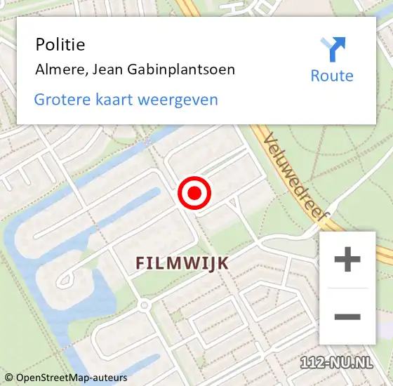 Locatie op kaart van de 112 melding: Politie Almere, Jean Gabinplantsoen op 15 februari 2017 09:23