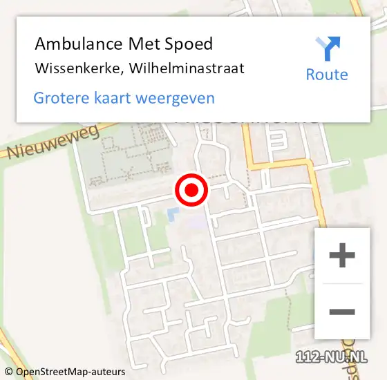 Locatie op kaart van de 112 melding: Ambulance Met Spoed Naar Wissenkerke, Wilhelminastraat op 15 februari 2017 11:10