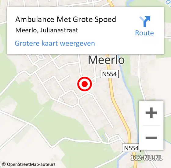 Locatie op kaart van de 112 melding: Ambulance Met Grote Spoed Naar Meerlo, Julianastraat op 15 februari 2017 11:17