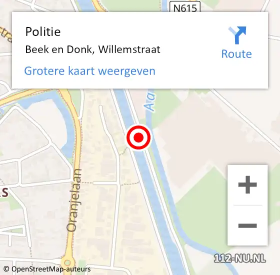 Locatie op kaart van de 112 melding: Politie Beek en Donk, Willemstraat op 15 februari 2017 11:35