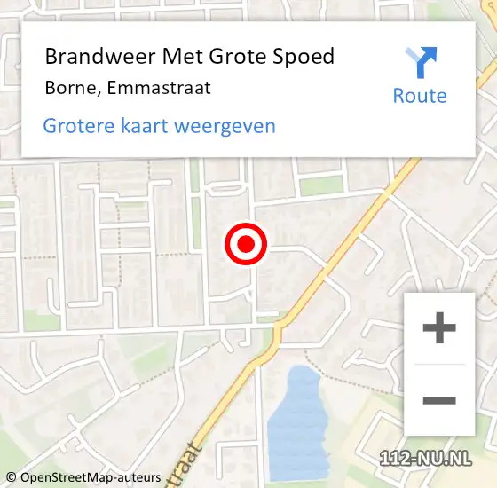 Locatie op kaart van de 112 melding: Brandweer Met Grote Spoed Naar Borne, Emmastraat op 15 februari 2017 11:47