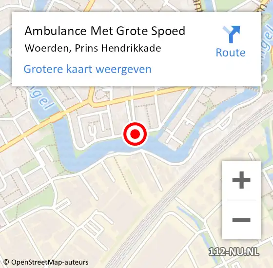 Locatie op kaart van de 112 melding: Ambulance Met Grote Spoed Naar Woerden, Prins Hendrikkade op 15 februari 2017 11:58