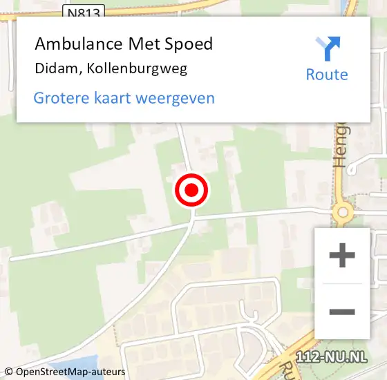 Locatie op kaart van de 112 melding: Ambulance Met Spoed Naar Didam, Kollenburgweg op 15 februari 2017 13:02