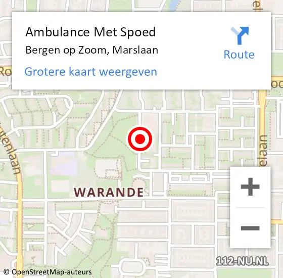 Locatie op kaart van de 112 melding: Ambulance Met Spoed Naar Bergen op Zoom, Marslaan op 15 februari 2017 13:20