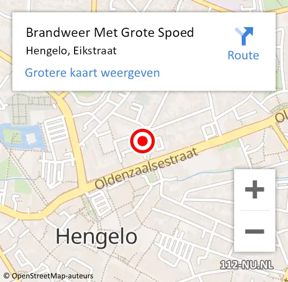 Locatie op kaart van de 112 melding: Brandweer Met Grote Spoed Naar Hengelo, Eikstraat op 15 februari 2017 13:41