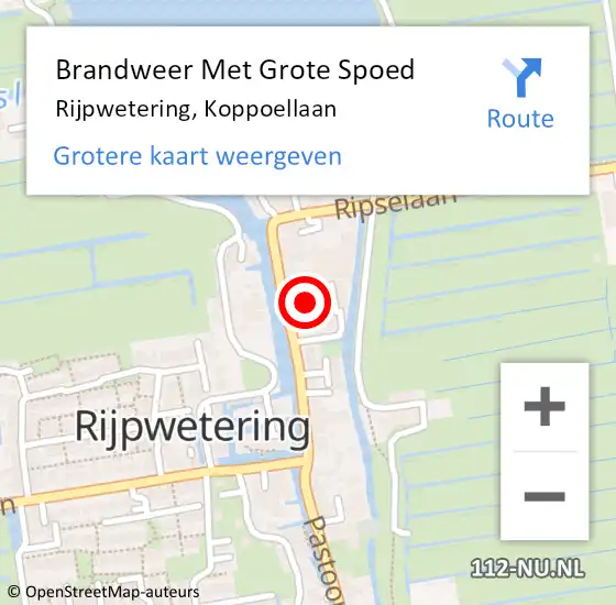 Locatie op kaart van de 112 melding: Brandweer Met Grote Spoed Naar Rijpwetering, Koppoellaan op 15 februari 2017 14:30