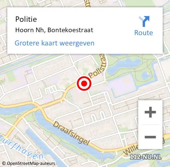 Locatie op kaart van de 112 melding: Politie Hoorn Nh, Bontekoestraat op 15 februari 2017 15:37