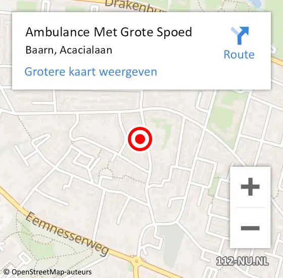 Locatie op kaart van de 112 melding: Ambulance Met Grote Spoed Naar Baarn, Acacialaan op 15 februari 2017 15:43