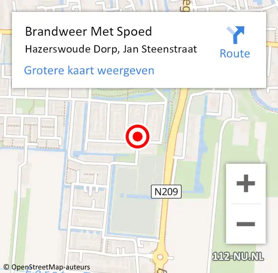 Locatie op kaart van de 112 melding: Brandweer Met Spoed Naar Hazerswoude Dorp, Jan Steenstraat op 15 februari 2017 15:52