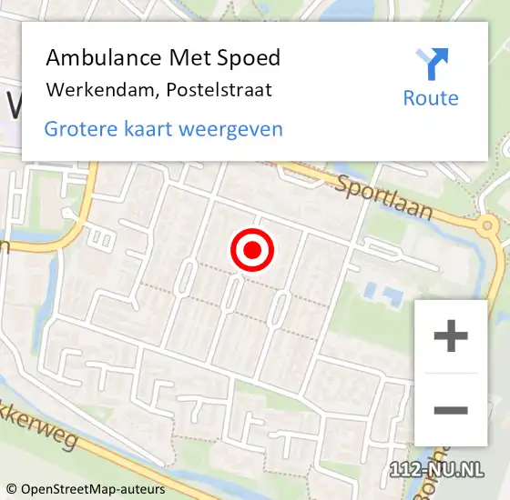 Locatie op kaart van de 112 melding: Ambulance Met Spoed Naar Werkendam, Postelstraat op 15 februari 2017 16:07