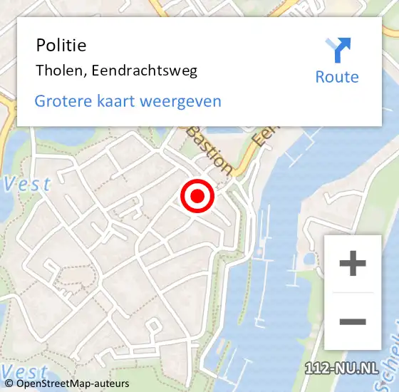 Locatie op kaart van de 112 melding: Politie Tholen, Eendrachtsweg op 15 februari 2017 16:31