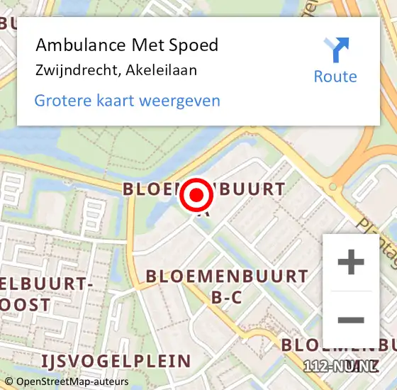 Locatie op kaart van de 112 melding: Ambulance Met Spoed Naar Zwijndrecht, Akeleilaan op 15 februari 2017 17:19