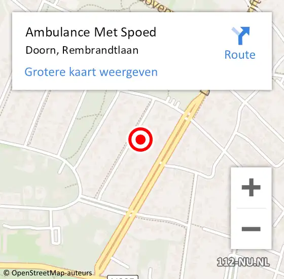 Locatie op kaart van de 112 melding: Ambulance Met Spoed Naar Doorn, Rembrandtlaan op 15 februari 2017 17:55