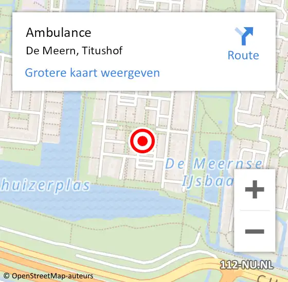 Locatie op kaart van de 112 melding: Ambulance De Meern, Titushof op 15 februari 2017 20:20