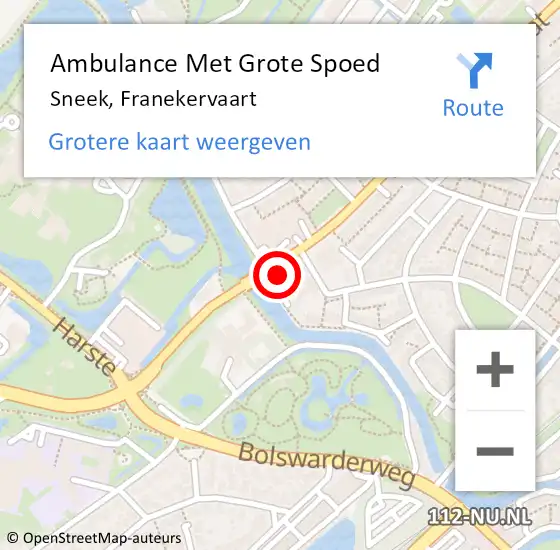 Locatie op kaart van de 112 melding: Ambulance Met Grote Spoed Naar Sneek, Franekervaart op 15 februari 2017 21:33