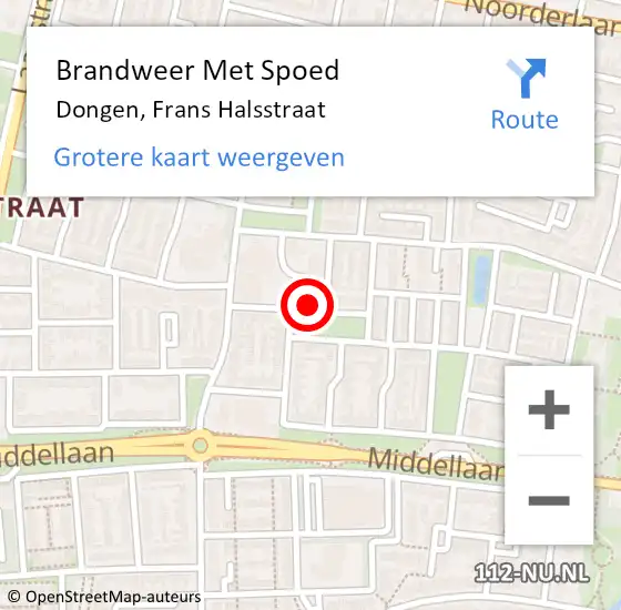 Locatie op kaart van de 112 melding: Brandweer Met Spoed Naar Dongen, Frans Halsstraat op 15 februari 2017 22:29