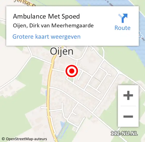 Locatie op kaart van de 112 melding: Ambulance Met Spoed Naar Oijen, Dirk van Meerhemgaarde op 16 februari 2017 01:18