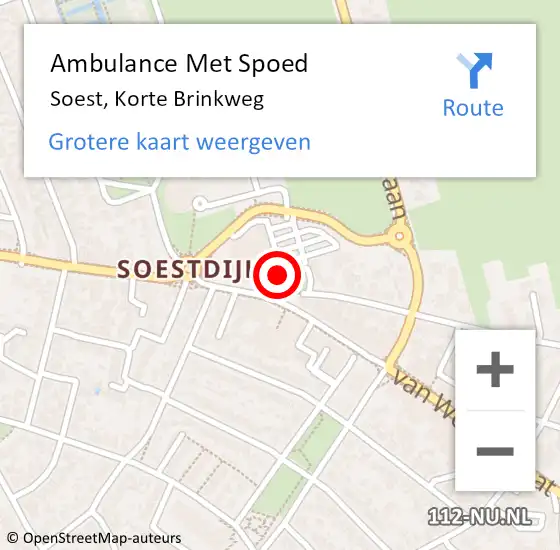 Locatie op kaart van de 112 melding: Ambulance Met Spoed Naar Soest, Korte Brinkweg op 16 februari 2017 03:41