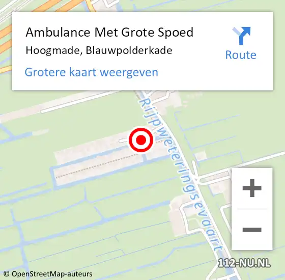 Locatie op kaart van de 112 melding: Ambulance Met Grote Spoed Naar Hoogmade, Blauwpolderkade op 16 februari 2017 03:45