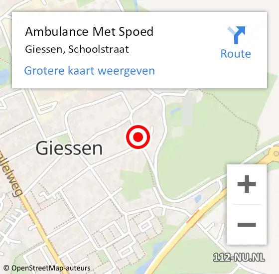 Locatie op kaart van de 112 melding: Ambulance Met Spoed Naar Giessen, Schoolstraat op 16 februari 2017 05:13