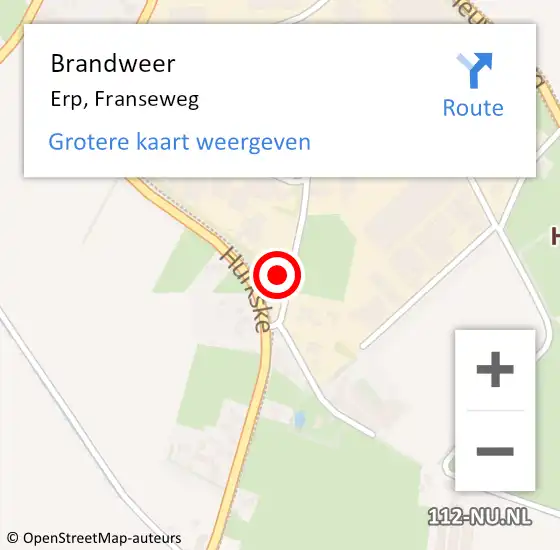 Locatie op kaart van de 112 melding: Brandweer Erp, Franseweg op 16 februari 2017 06:49