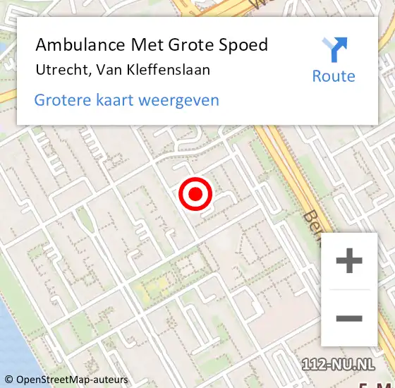 Locatie op kaart van de 112 melding: Ambulance Met Grote Spoed Naar Utrecht, Van Kleffenslaan op 16 februari 2017 07:39