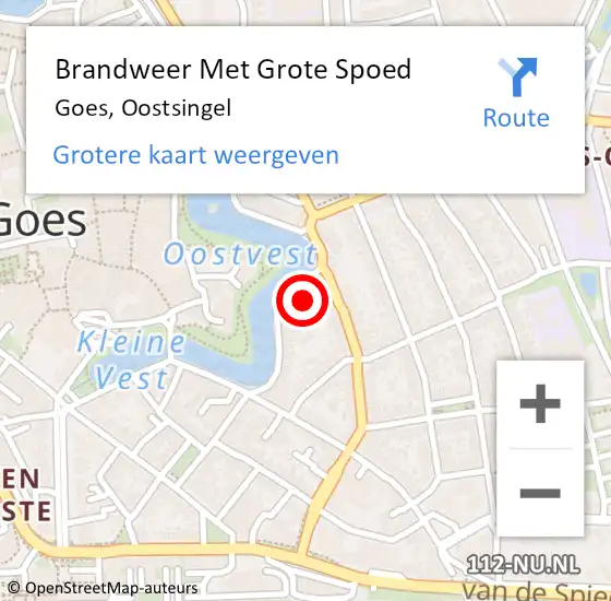 Locatie op kaart van de 112 melding: Brandweer Met Grote Spoed Naar Goes, Oostsingel op 16 februari 2017 08:59