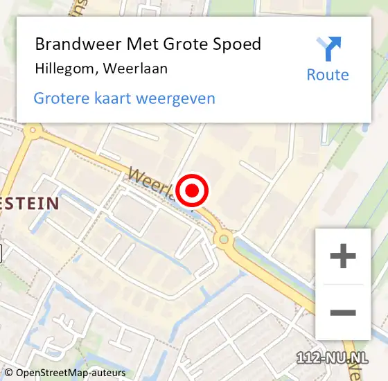 Locatie op kaart van de 112 melding: Brandweer Met Grote Spoed Naar Hillegom, Weerlaan op 16 februari 2017 09:17