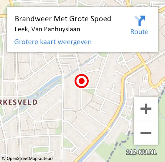 Locatie op kaart van de 112 melding: Brandweer Met Grote Spoed Naar Leek, Van Panhuyslaan op 16 februari 2017 09:39