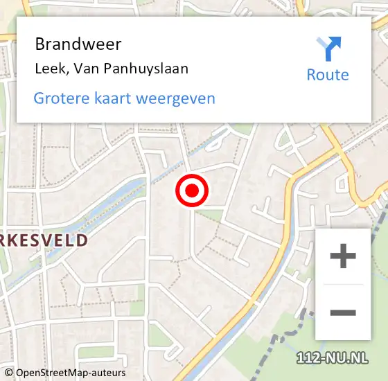 Locatie op kaart van de 112 melding: Brandweer Leek, Van Panhuyslaan op 16 februari 2017 09:40