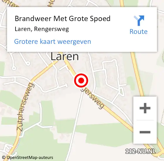 Locatie op kaart van de 112 melding: Brandweer Met Grote Spoed Naar Laren, Rengersweg op 16 februari 2017 10:25