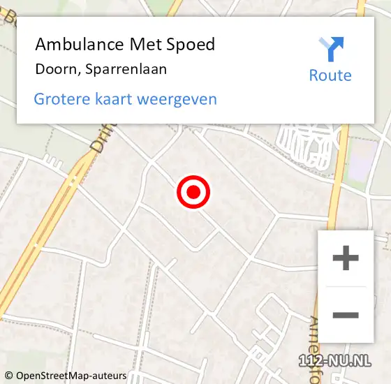 Locatie op kaart van de 112 melding: Ambulance Met Spoed Naar Doorn, Sparrenlaan op 16 februari 2017 10:39