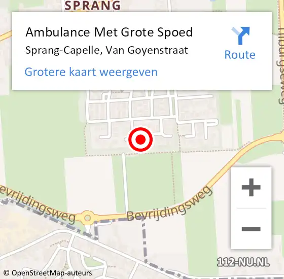 Locatie op kaart van de 112 melding: Ambulance Met Grote Spoed Naar Sprang-Capelle, Van Goyenstraat op 16 februari 2017 11:29