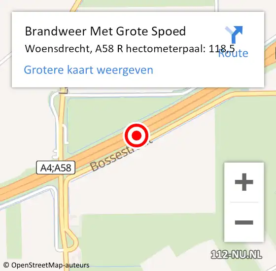 Locatie op kaart van de 112 melding: Brandweer Met Grote Spoed Naar Woensdrecht, A4 L hectometerpaal: 245,7 op 16 februari 2017 12:05