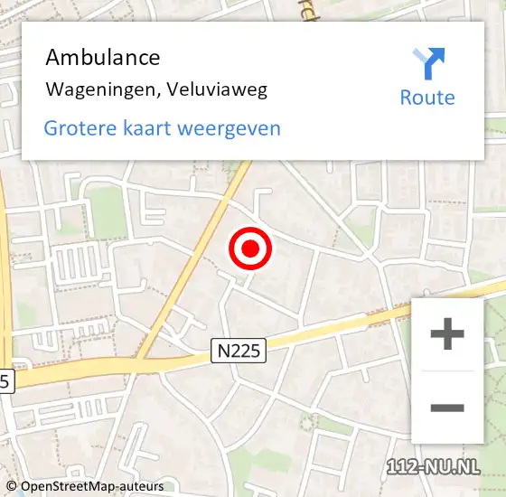 Locatie op kaart van de 112 melding: Ambulance Wageningen, Veluviaweg op 16 februari 2017 12:05