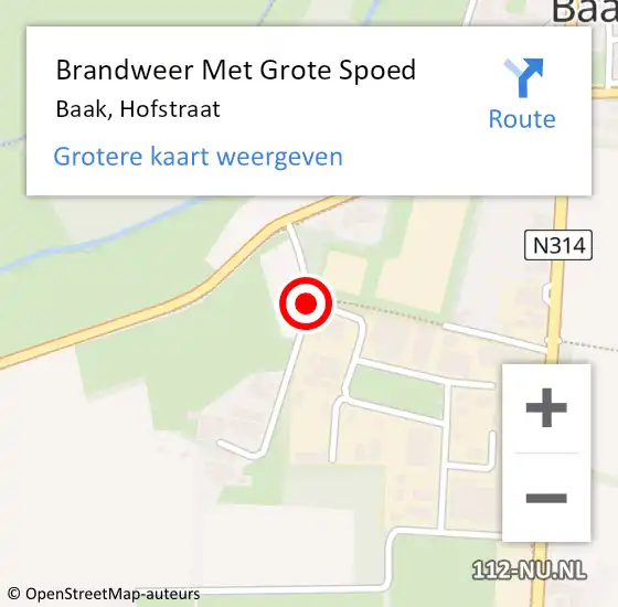 Locatie op kaart van de 112 melding: Brandweer Met Grote Spoed Naar Baak, Hofstraat op 16 februari 2017 12:35