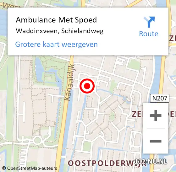 Locatie op kaart van de 112 melding: Ambulance Met Spoed Naar Waddinxveen, Schielandweg op 16 februari 2017 15:22