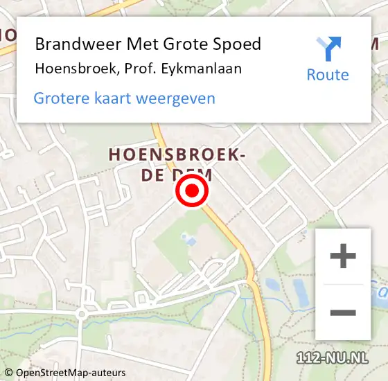 Locatie op kaart van de 112 melding: Brandweer Met Grote Spoed Naar Hoensbroek, Prof. Eykmanlaan op 16 februari 2017 15:52