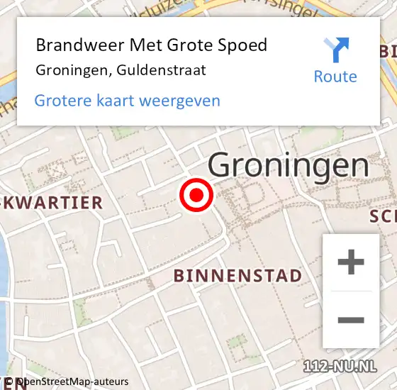 Locatie op kaart van de 112 melding: Brandweer Met Grote Spoed Naar Groningen, Guldenstraat op 16 februari 2017 16:00