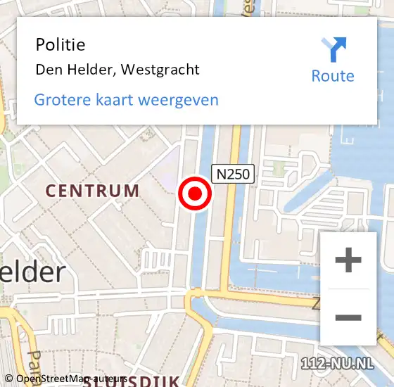 Locatie op kaart van de 112 melding: Politie Den Helder, Westgracht op 16 februari 2017 17:27