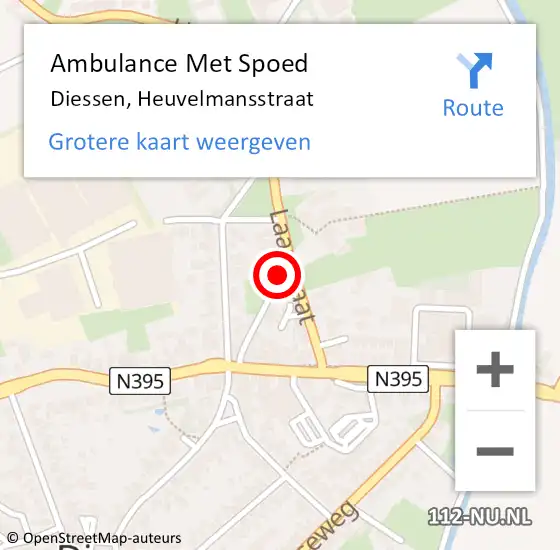 Locatie op kaart van de 112 melding: Ambulance Met Spoed Naar Diessen, Heuvelmansstraat op 16 februari 2017 19:05