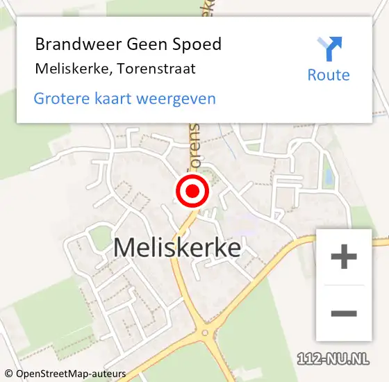 Locatie op kaart van de 112 melding: Brandweer Geen Spoed Naar Meliskerke, Torenstraat op 16 februari 2017 19:53