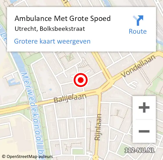 Locatie op kaart van de 112 melding: Ambulance Met Grote Spoed Naar Utrecht, Bolksbeekstraat op 16 februari 2017 19:55