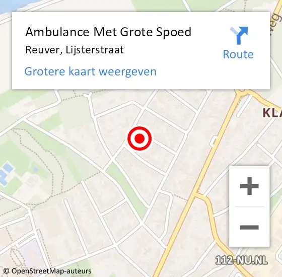 Locatie op kaart van de 112 melding: Ambulance Met Grote Spoed Naar Reuver, Lijsterstraat op 16 februari 2017 20:33