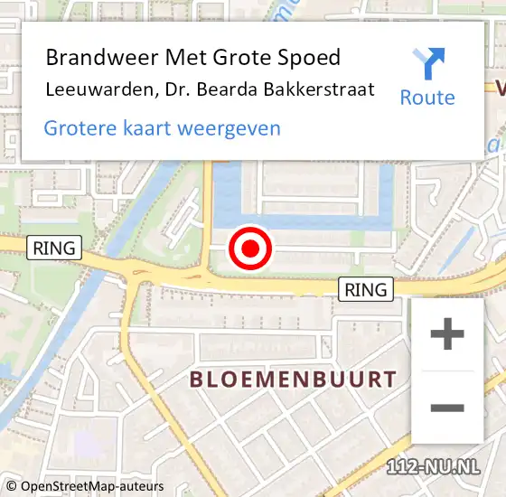 Locatie op kaart van de 112 melding: Brandweer Met Grote Spoed Naar Leeuwarden, Dr. Bearda Bakkerstraat op 16 februari 2017 23:53