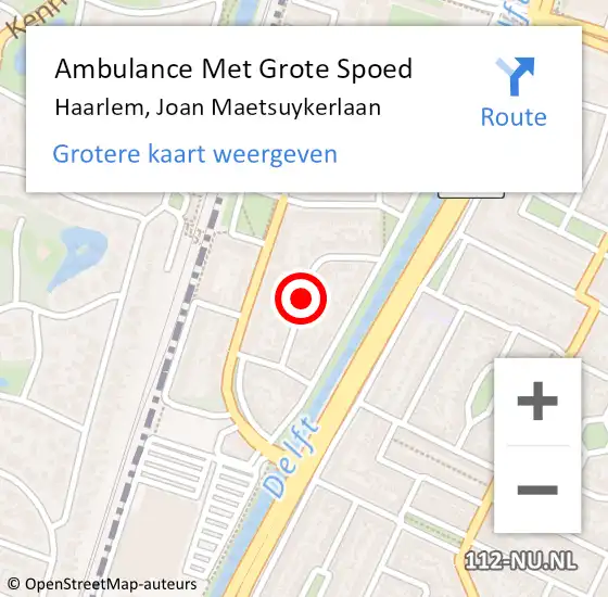 Locatie op kaart van de 112 melding: Ambulance Met Grote Spoed Naar Haarlem, Joan Maetsuykerlaan op 17 februari 2017 04:18