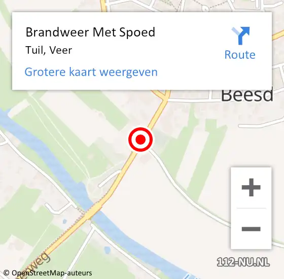 Locatie op kaart van de 112 melding: Brandweer Met Spoed Naar Tuil, Veer op 17 februari 2017 04:33