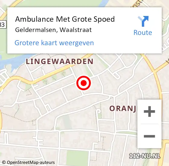 Locatie op kaart van de 112 melding: Ambulance Met Grote Spoed Naar Geldermalsen, Waalstraat op 17 februari 2017 06:13